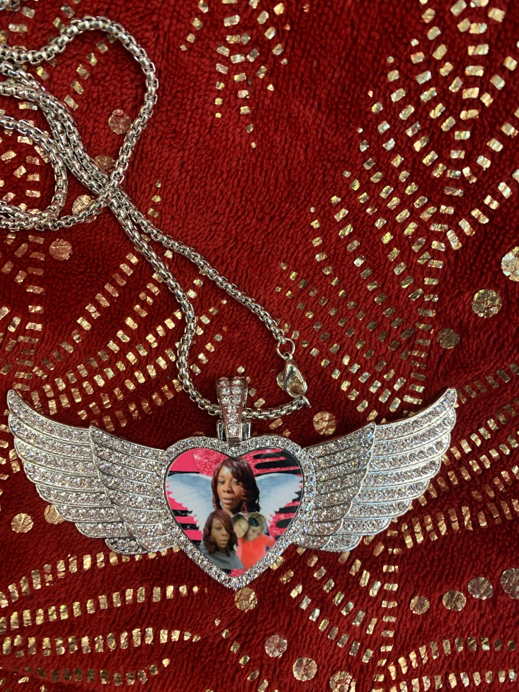 Angel Wing Heart Bling Necklace (Large)